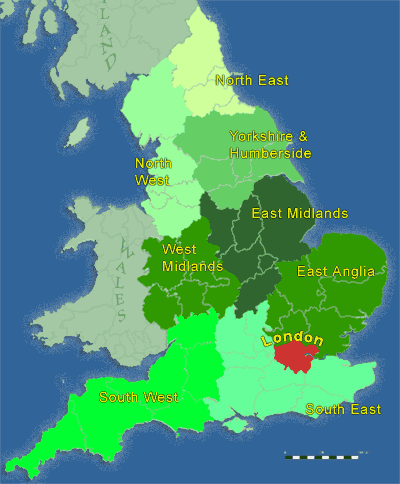 Map of regions in England