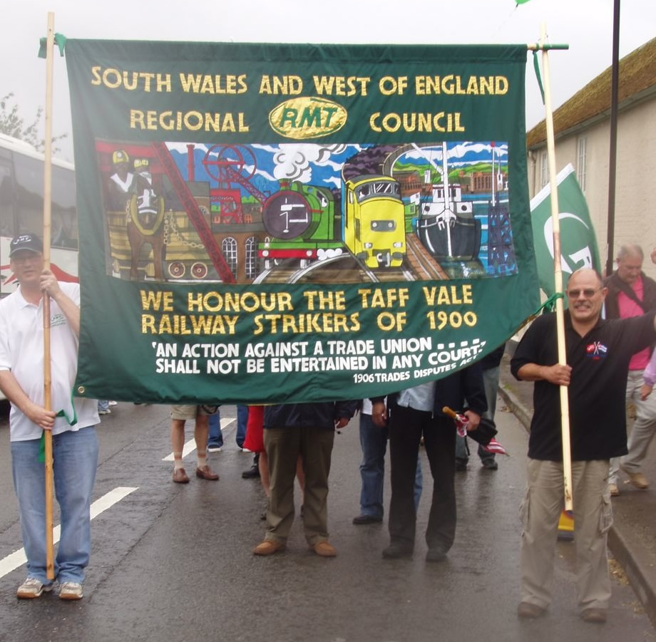 RMT banner commemorating the Taff Vale rqilway strike