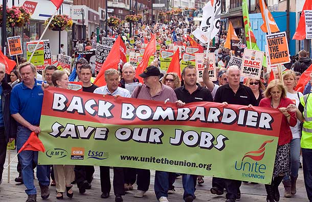 Demonstration in Deby to campaign for awarding Thameslink contract to Bombardier