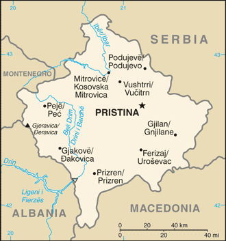Map of Kosovo as part of Serbia